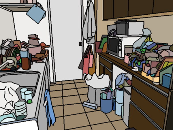 図1）台所の見える所への物を置く様子