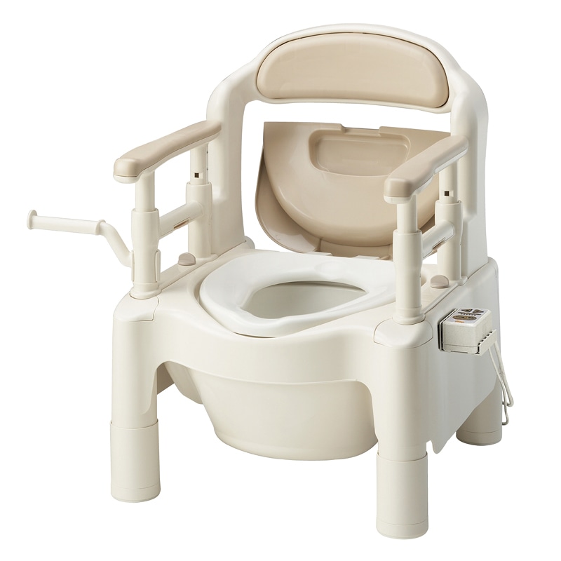 安寿 ポータブルトイレFX-CP 暖房・快適脱臭  ベージュ キャスター付