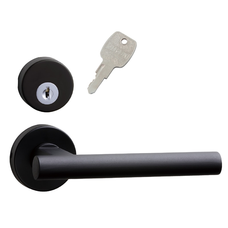 レバーハンドル65A 鍵付錠 LVS ブラック 簡易シリンダー錠 丸座