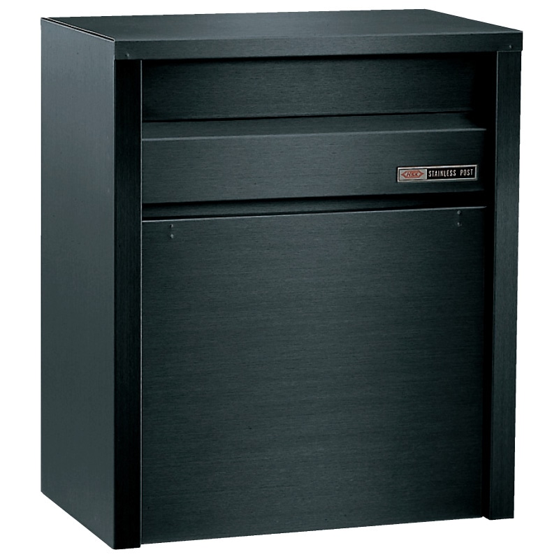 ファミールポスト W300・D180・H350mm スーパーブラック 鍵穴付 南京錠取付可