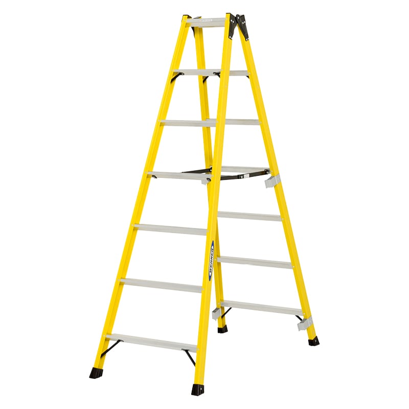 FRP製専用脚立 天板の高さ2.26m 耐電圧35,000V 横ズレ防止金具