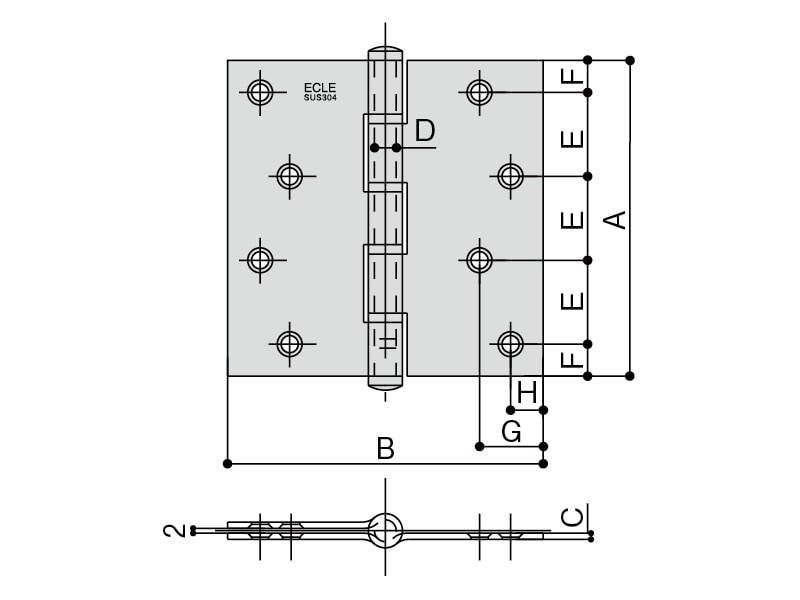 ECLEステンレス平義星丁番　リング入（2枚箱入）