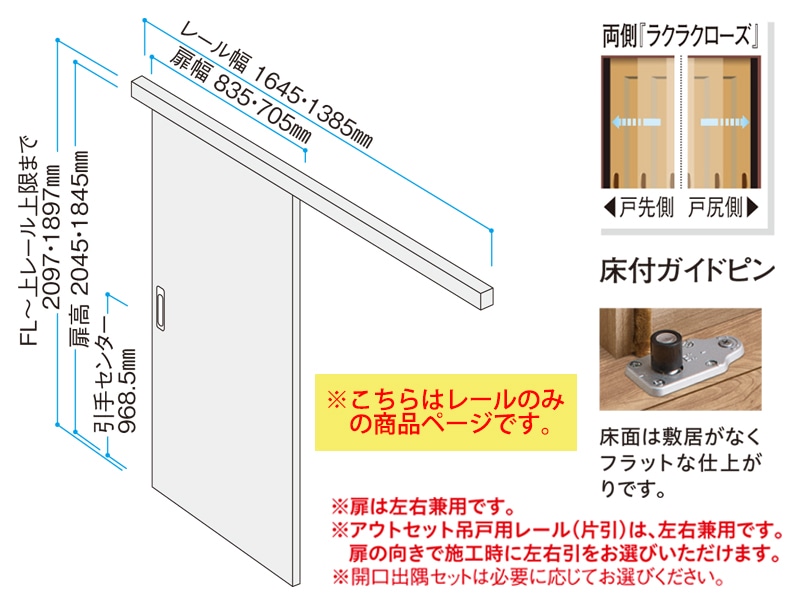 アウトセット吊戸 レールセット W705mm